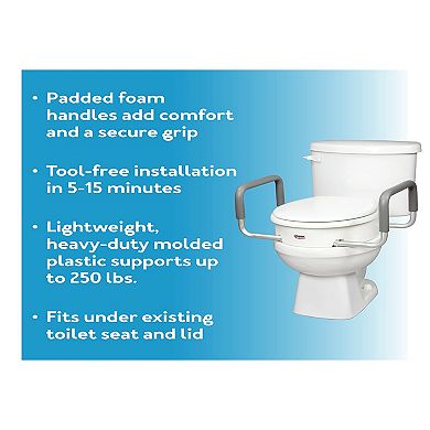Carex 3.5 Inch Raised Toilet Seat with Arms - For Elongated Toilets - Elevated Toilet Riser with Removable Padded Handles, Easy On and Off, Support 250 lbs