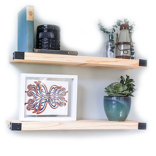 Willow & Grace Designs Floating Wall Mount Shelves, Natural, 24 Inch