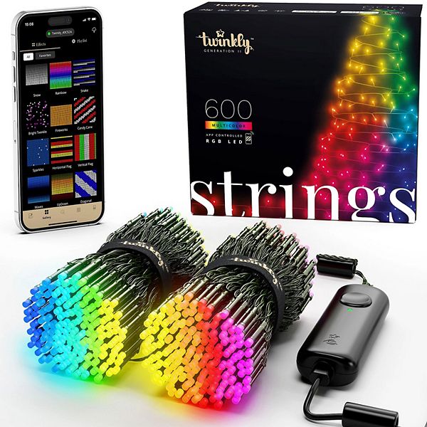 Twinkly 600 LED RGB Multicolor 157.5 Ft Decorative String Lights Bluetooth Wifi 