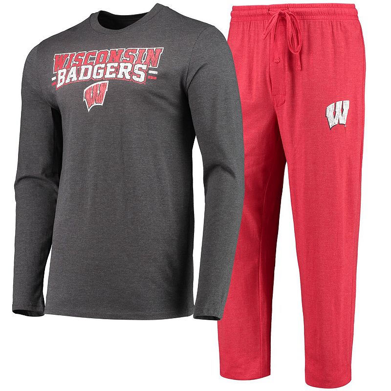 Mens Concepts Sport Red/Heathered Charcoal Wisconsin Badgers Meter Long Sl