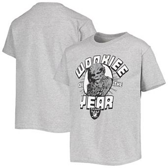 Youth Junk Food Heathered Gray Las Vegas Raiders Star Wars Wookie Of The Year T-Shirt