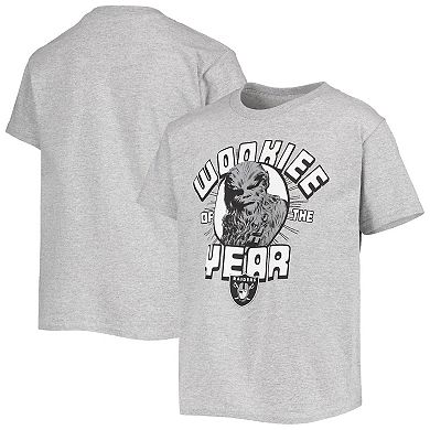 Youth Junk Food Heathered Gray Las Vegas Raiders Star Wars Wookie Of The Year T-Shirt