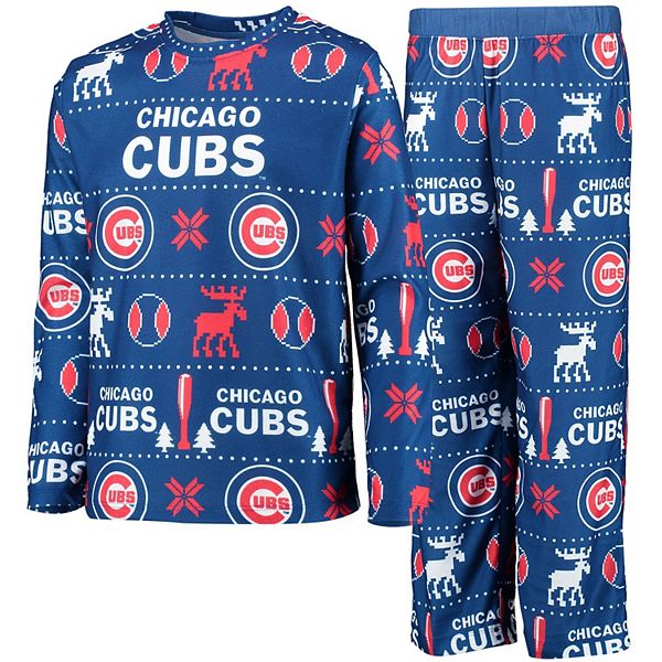 Youth Royal Chicago Cubs Allover Print Long Sleeve T-Shirt & Pants