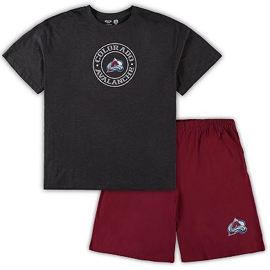 Men's Concepts Sport Burgundy/Heathered Charcoal Colorado Avalanche Big & Tall T-Shirt & Shorts Sleep Set