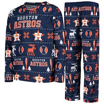 Youth Navy Houston Astros Allover Print Long Sleeve T-Shirt & Pants Sleep Set