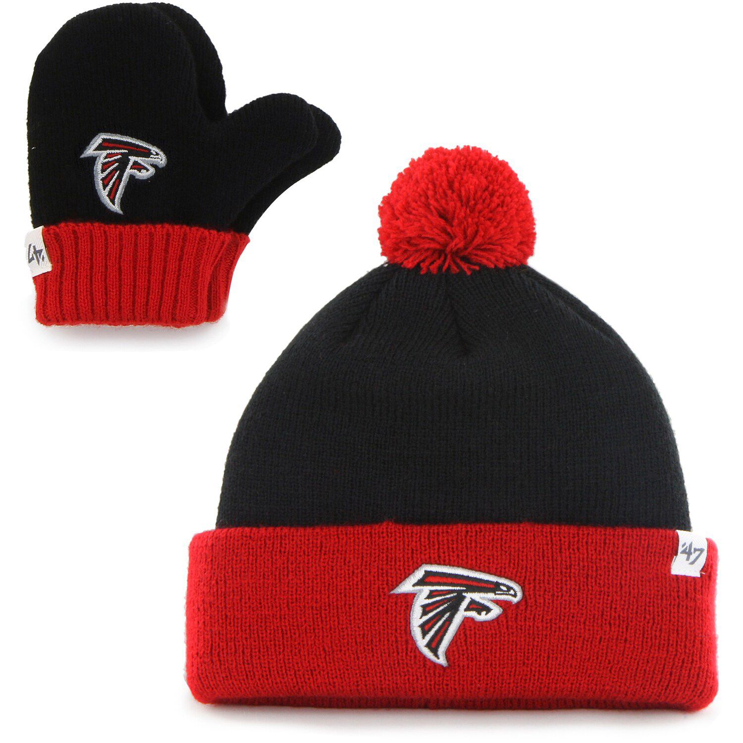 Atlanta Falcons NFL '47 Brand Black Gray Red Cuffed Beanie Hat Pom Winter