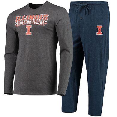 Men's Concepts Sport Navy/Heathered Charcoal Illinois Fighting Illini Meter Long Sleeve T-Shirt & Pants Sleep Set