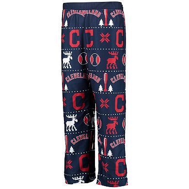 Youth Navy Cleveland Indians Allover Print Long Sleeve T-Shirt & Pants Sleep Set