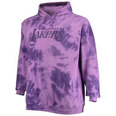 Men's Fanatics Branded Purple Los Angeles Lakers Big & Tall Wordmark Cloud-Dye Pullover Hoodie