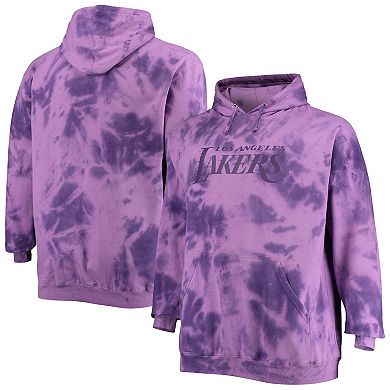 Men's Fanatics Branded Purple Los Angeles Lakers Big & Tall Wordmark Cloud-Dye Pullover Hoodie