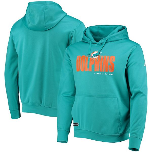 Mens New Era Aqua Miami Dolphins Combine Authentic Hard Hash Pullover Hoodie 