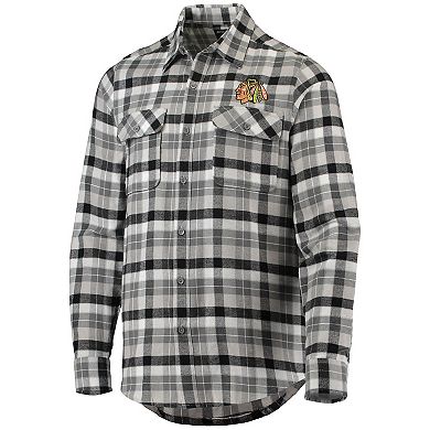 Men's Antigua Black/Gray Chicago Blackhawks Ease Plaid Button-Up Long Sleeve Shirt
