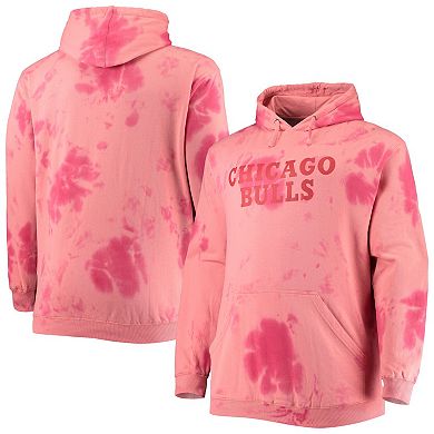 Men's Fanatics Branded Red Chicago Bulls Big & Tall Wordmark Cloud Dye Pullover Hoodie