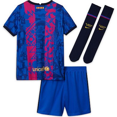 Youth Nike Blue Barcelona 2020/21 Third Replica Jersey Kit Set