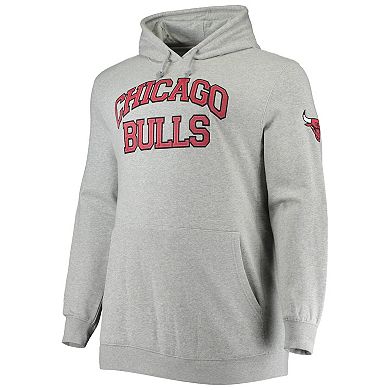 Men's Mitchell & Ness Heathered Gray Chicago Bulls Hardwood Classics Big & Tall Throwback Pullover Hoodie