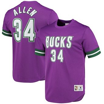 Men's Mitchell & Ness Ray Allen Purple Milwaukee Bucks 2000 Mesh Name & Number T-Shirt