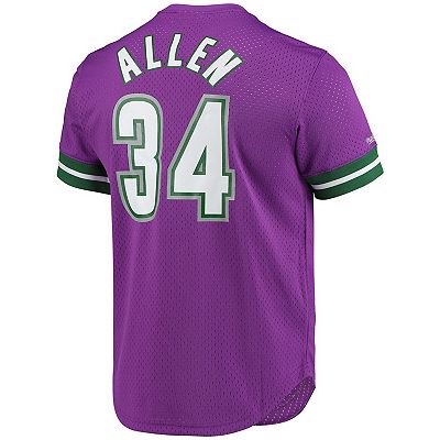 Men s Mitchell Ness Ray Allen Purple Milwaukee Bucks 2000 Mesh Name Number T Shirt