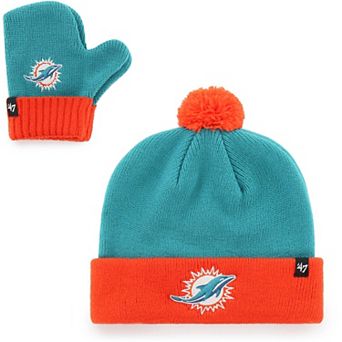 Toddler '47 Aqua/Orange Miami Dolphins Bam Bam Cuffed Knit Hat with Pom and Mittens Set