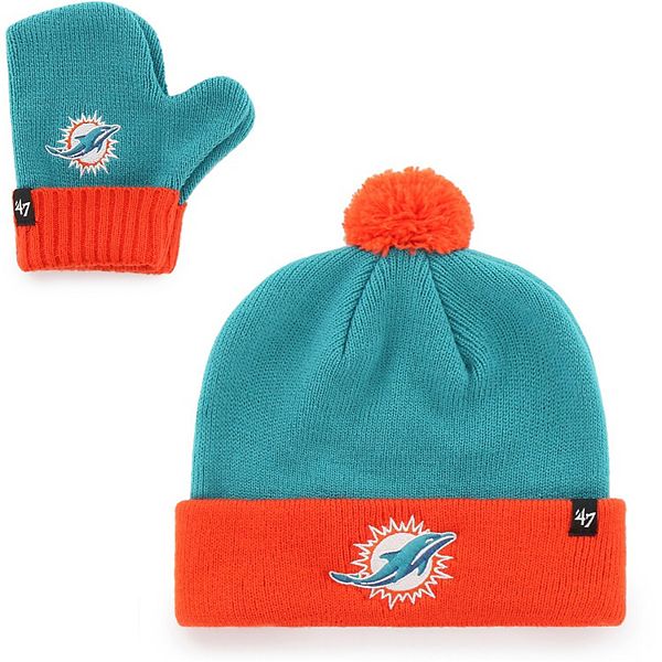 Toddler '47 Aqua/Orange Miami Dolphins Bam Bam Cuffed Knit Hat with Pom and  Mittens Set