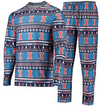 Men's Concepts Sport Blue Illinois Fighting Illini Ugly Sweater Long Sleeve T-Shirt and Pants Sleep Set