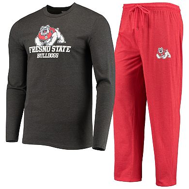 Men's Concepts Sport Red/Heathered Charcoal Fresno State Bulldogs Meter Long Sleeve T-Shirt & Pants Sleep Set