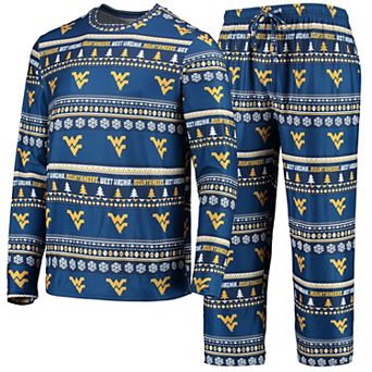 Men's Concepts Sport Navy West Virginia Mountaineers Ugly Sweater Long Sleeve T-Shirt and Pants Sleep Set