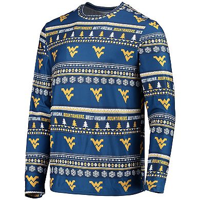 Men's Concepts Sport Navy West Virginia Mountaineers Ugly Sweater Long Sleeve T-Shirt and Pants Sleep Set