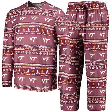 Men's Concepts Sport Maroon Virginia Tech Hokies Ugly Sweater Long Sleeve T-Shirt and Pants Sleep Set