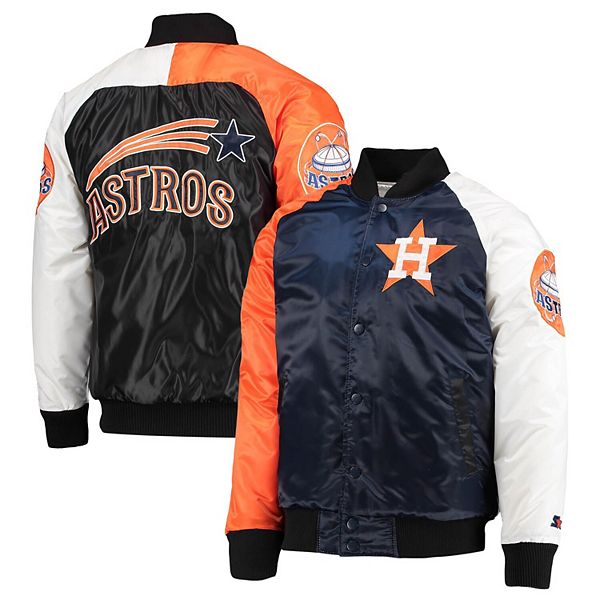 Men's Houston Astros Starter Navy/Orange Reliever Varsity Satin Raglan  Full-Snap Jacket