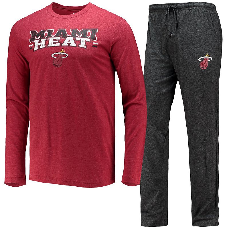 Mens Concepts Sport Black/Red Miami Heat Long Sleeve T-Shirt & Pants Sleep
