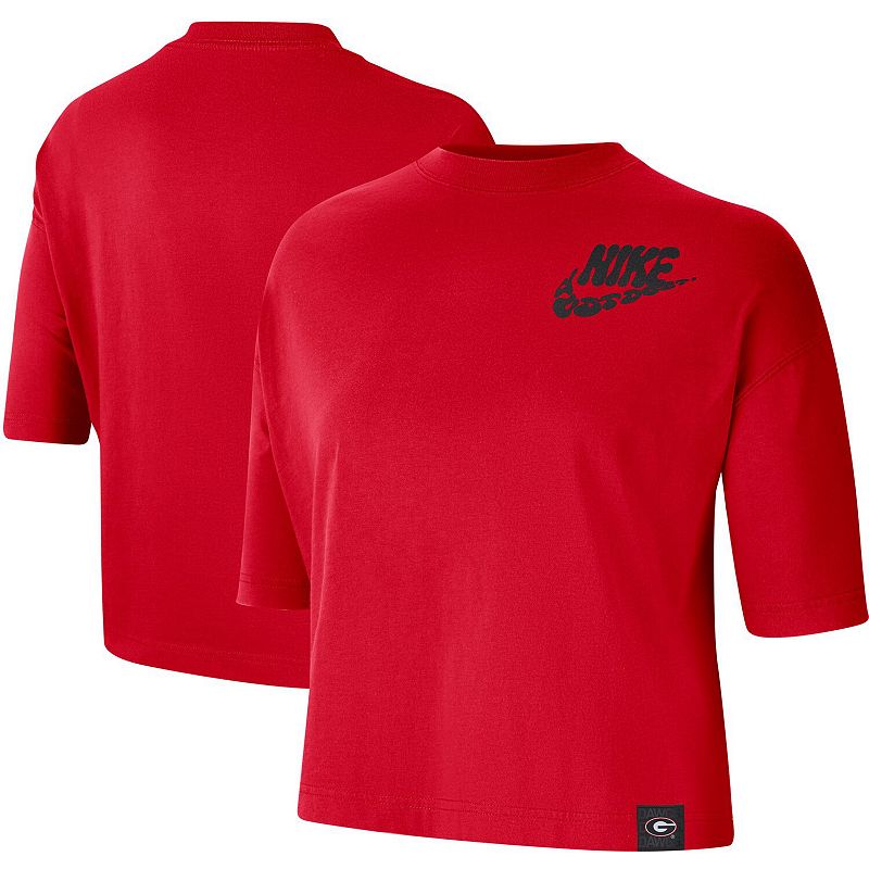 Womens Nike Red Georgia Bulldogs Retro Swoosh Cropped T-Shirt, Size: Small