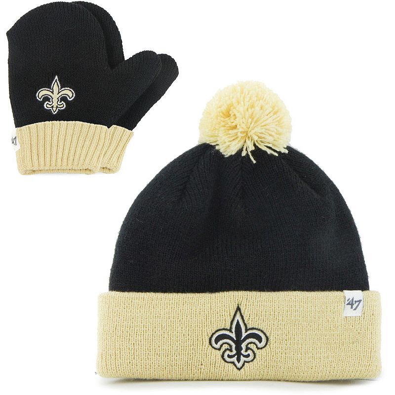 Infant 47 Black/Gold New Orleans Saints Bam Bam Cuffed Knit Hat With Pom a