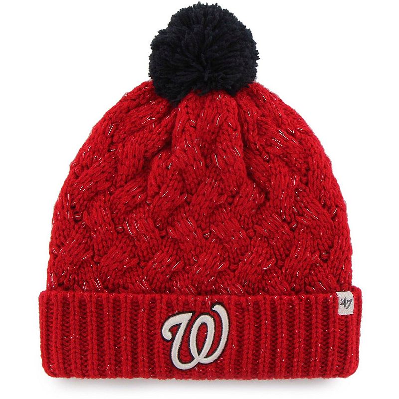 Womens 47 Red Washington Nationals Knit Cuffed Hat with Pom, NAT Red