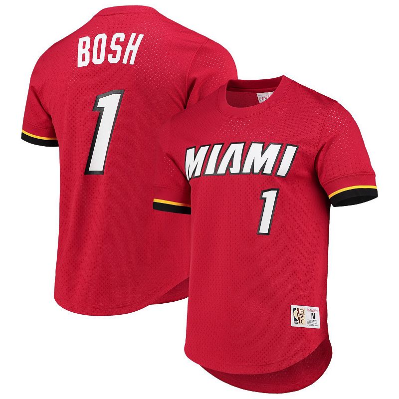 Mens Mitchell & Ness Chris Bosh Red Miami Heat 2013 Mesh Name & Number T-S