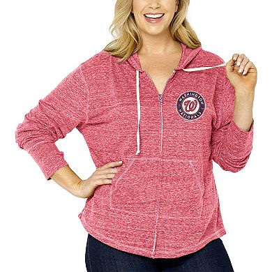 Women's Soft as a Grape Red Washington Nationals Plus Size Full-Zip Lightweight Hoodie Top