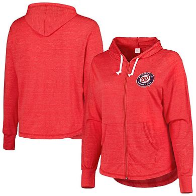 Women's Soft as a Grape Red Washington Nationals Plus Size Full-Zip Lightweight Hoodie Top