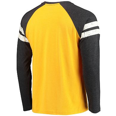 Men's Starter Gold/Black Pittsburgh Steelers Throwback League Raglan Long Sleeve Tri-Blend T-Shirt