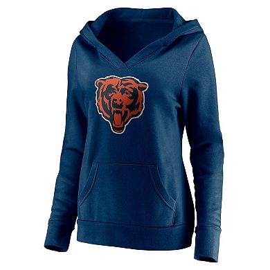 Women's Fanatics Justin Fields Navy Chicago Bears Player Icon Name & Number V-Neck Pullover Hoodie