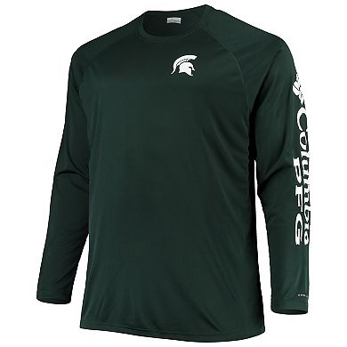 Men's Columbia Green Michigan State Spartans Big & Tall Terminal Tackle Omni-Shade Long Sleeve Raglan T-Shirt
