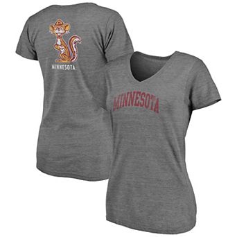 Women's Fanatics Branded Heathered Gray Minnesota Golden Gophers Slab Serif 2-Hit V-Neck Tri-Blend T-Shirt