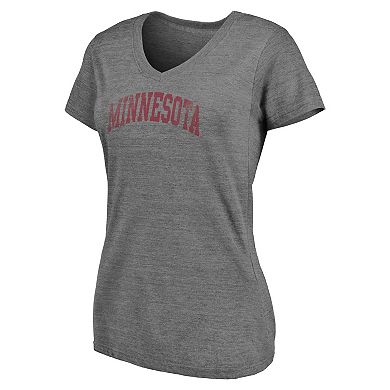 Women's Fanatics Branded Heathered Gray Minnesota Golden Gophers Slab Serif 2-Hit V-Neck Tri-Blend T-Shirt