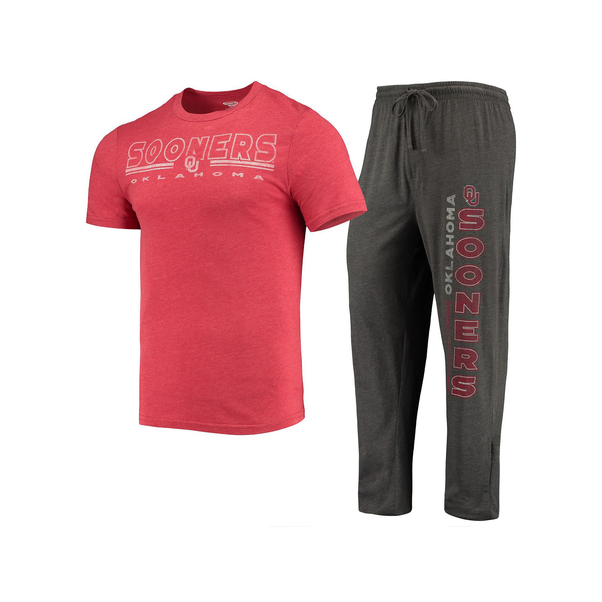 Mens Concepts Sport Heathered Charcoal/Crimson Oklahoma Sooners Meter T-Sh