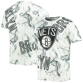 Men's White/Black Brooklyn Nets Asymmetric Bold Smoke T-Shirt