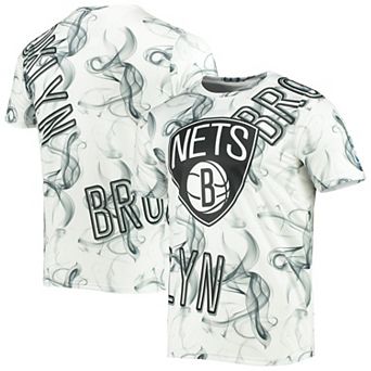 Men's White/Black Brooklyn Nets Asymmetric Bold Smoke T-Shirt