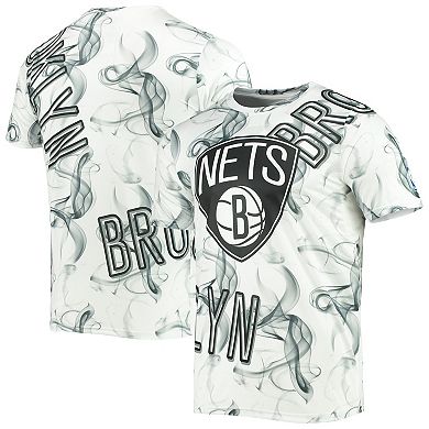 Men's FISLL White/Black Brooklyn Nets Asymmetric Bold Smoke T-Shirt