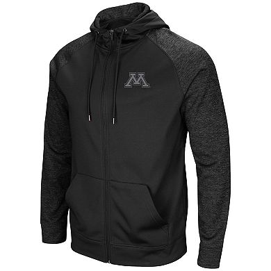Men's Colosseum Black Minnesota Golden Gophers Blackout 3.0 Tonal Raglan Full-Zip Hoodie