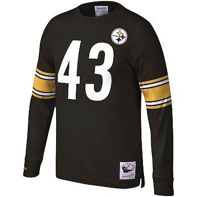 Men's Mitchell & Ness Troy Polamalu Black Pittsburgh Steelers Throwback Retired Player Name & Number Long Sleeve Top