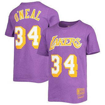 Youth Mitchell & Ness Shaquille O'Neal Purple Los Angeles Lakers Hardwood Classics Name & Number T-Shirt