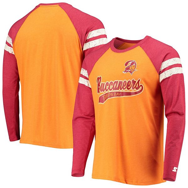 Men's Starter Orange/Red Tampa Bay Buccaneers Throwback League Raglan Long  Sleeve Tri-Blend T-Shirt