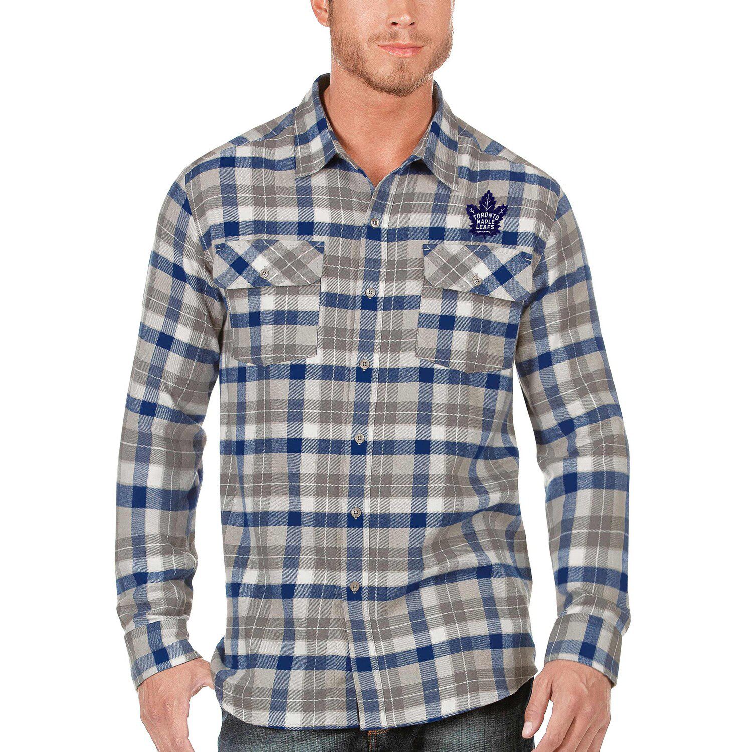 Antigua Gray Buffalo Bills Industry Flannel Button-Up Shirt Jacket